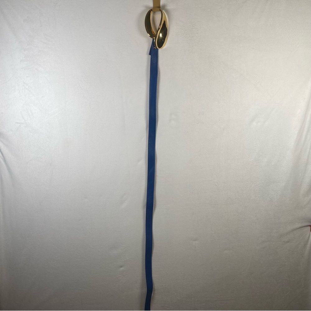 Alexis Kirk NY Paris London Blue Pebble Leather Belt W/Gold Abstract Buckle